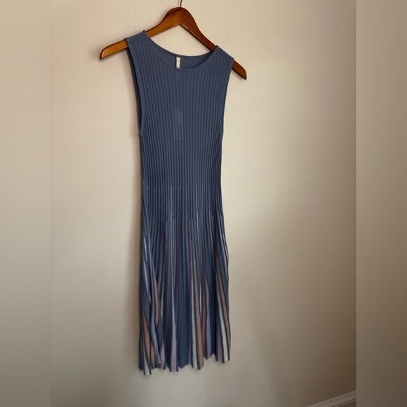 Yargici Striped Blue/Multi Ribbed Midi Dress Size 6 - Picture 2 of 7